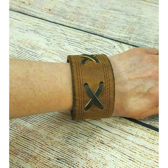 Cuff Leather Bracelet Handmade Boho Wristband Unisex Gift For Men and Women VTG - Picture 9 of 10